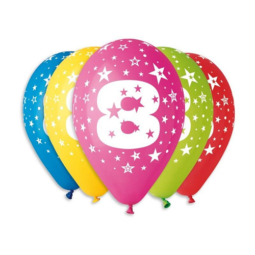 Balónky potisk čísla '8' - 5ks v bal. 30cm